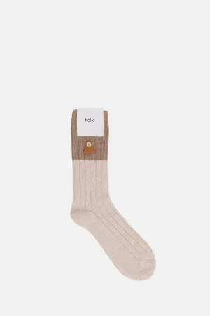 2 Tone Wool Sock Ecru Mouse Mix
