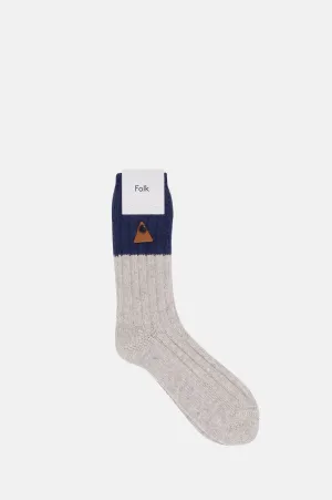 2 Tone Wool Sock Navy Silver Mix