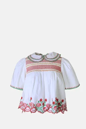 Andy Blouse White with Red Embroidery