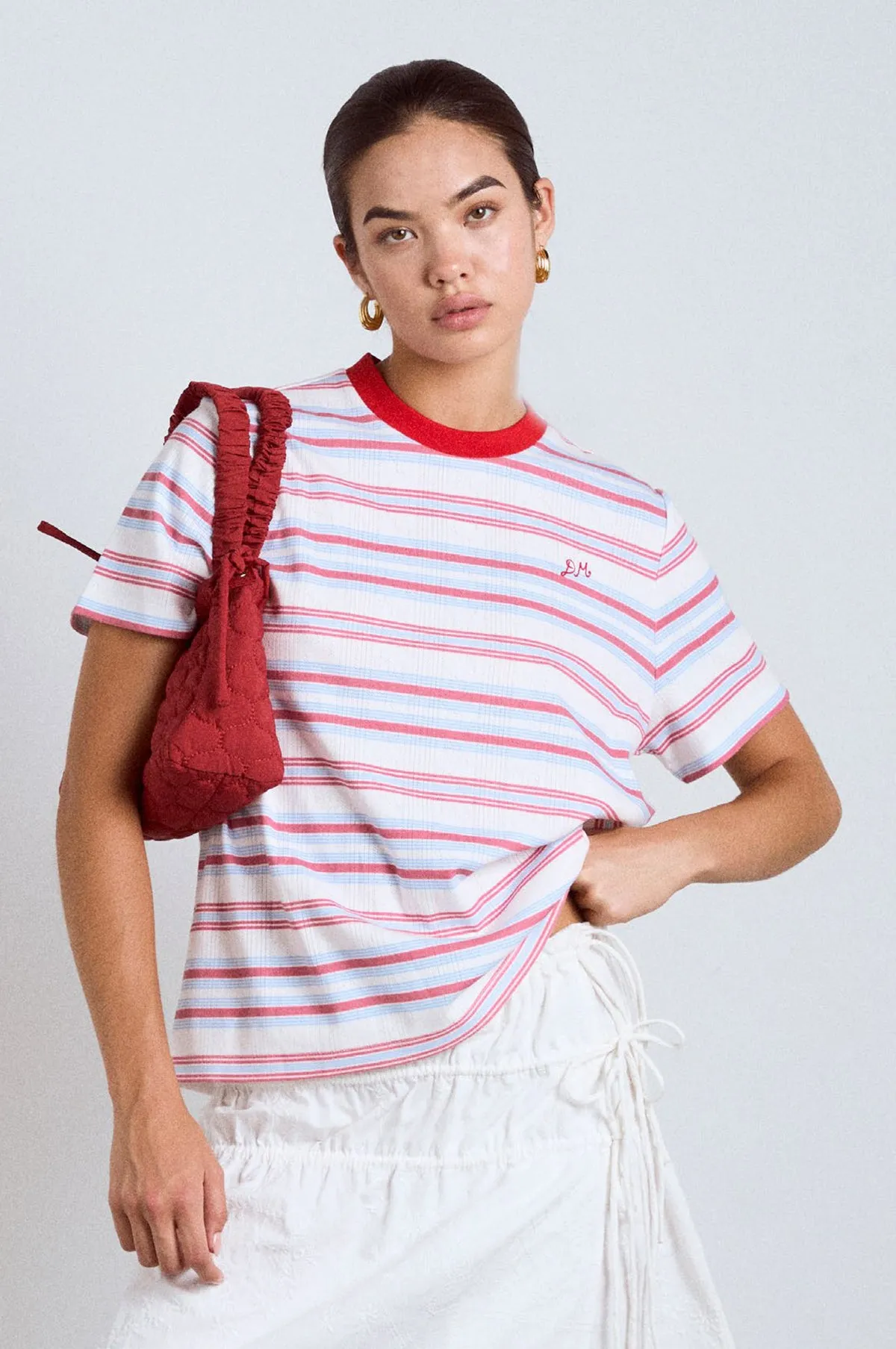 Ariel Shrunken Pointelle Tee Butter Stripe Multi