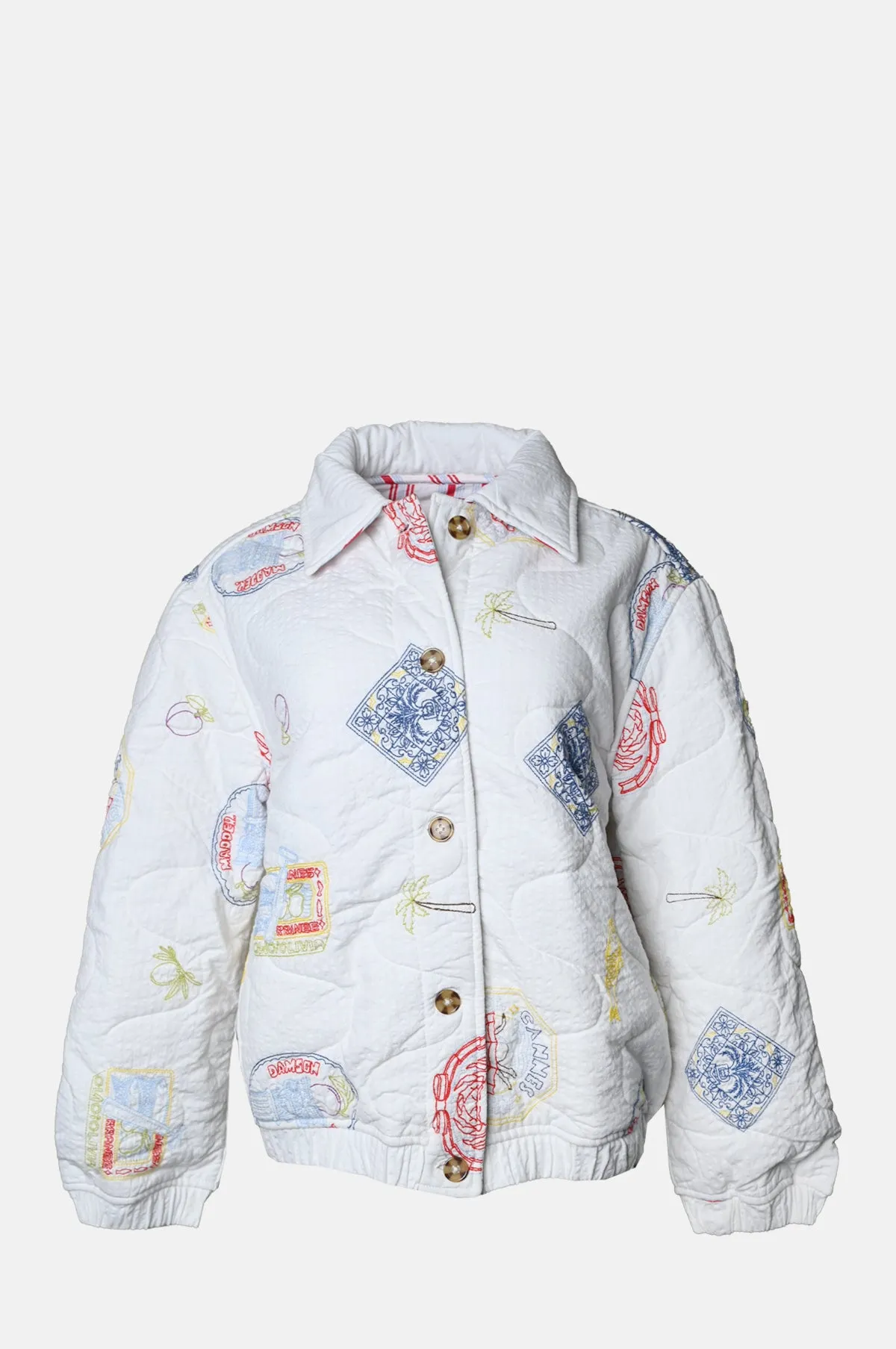 Claudia Bomber Hotel Embroideries White