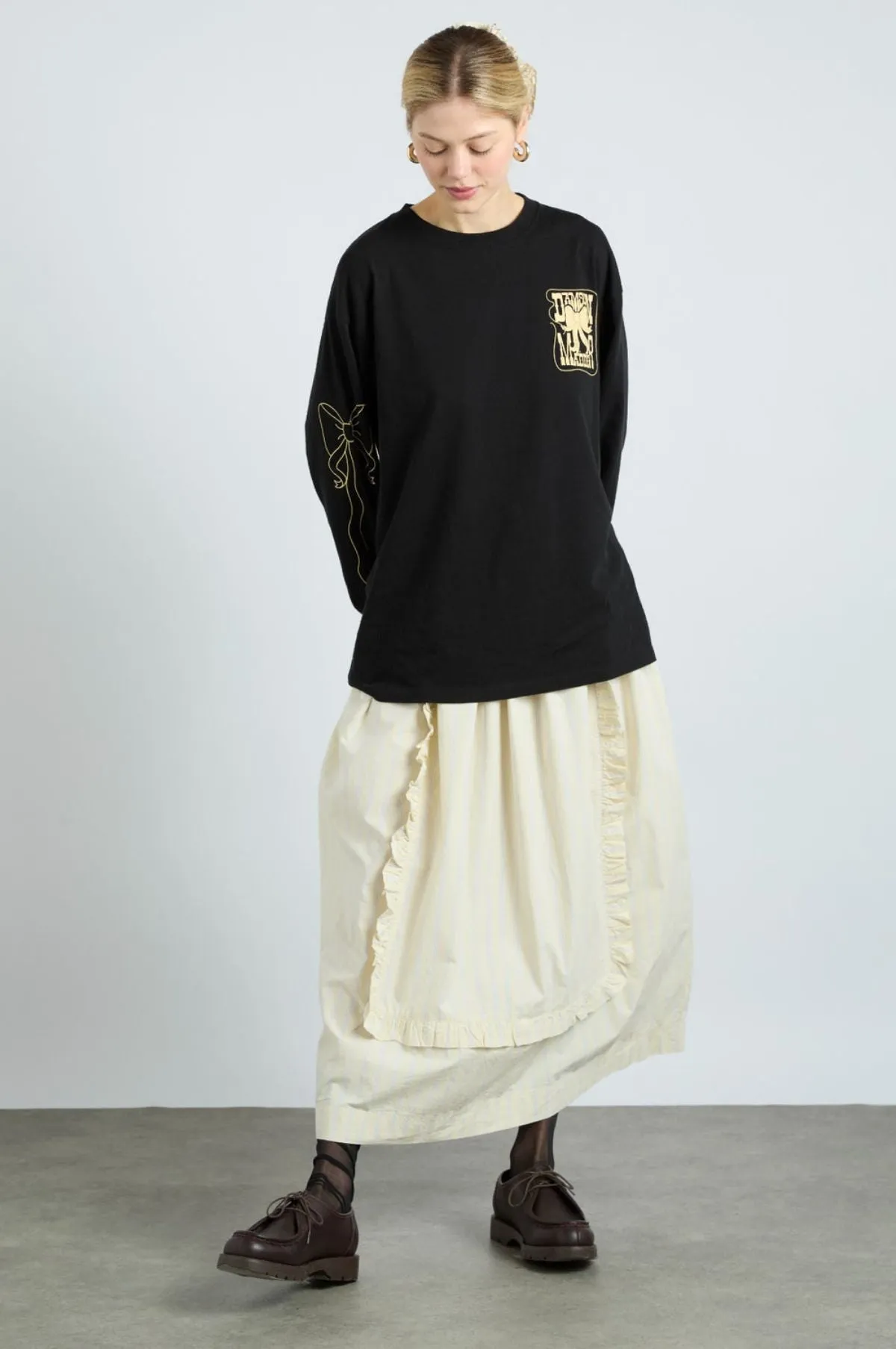Cow Bow Long Sleeve Tee Charcoal