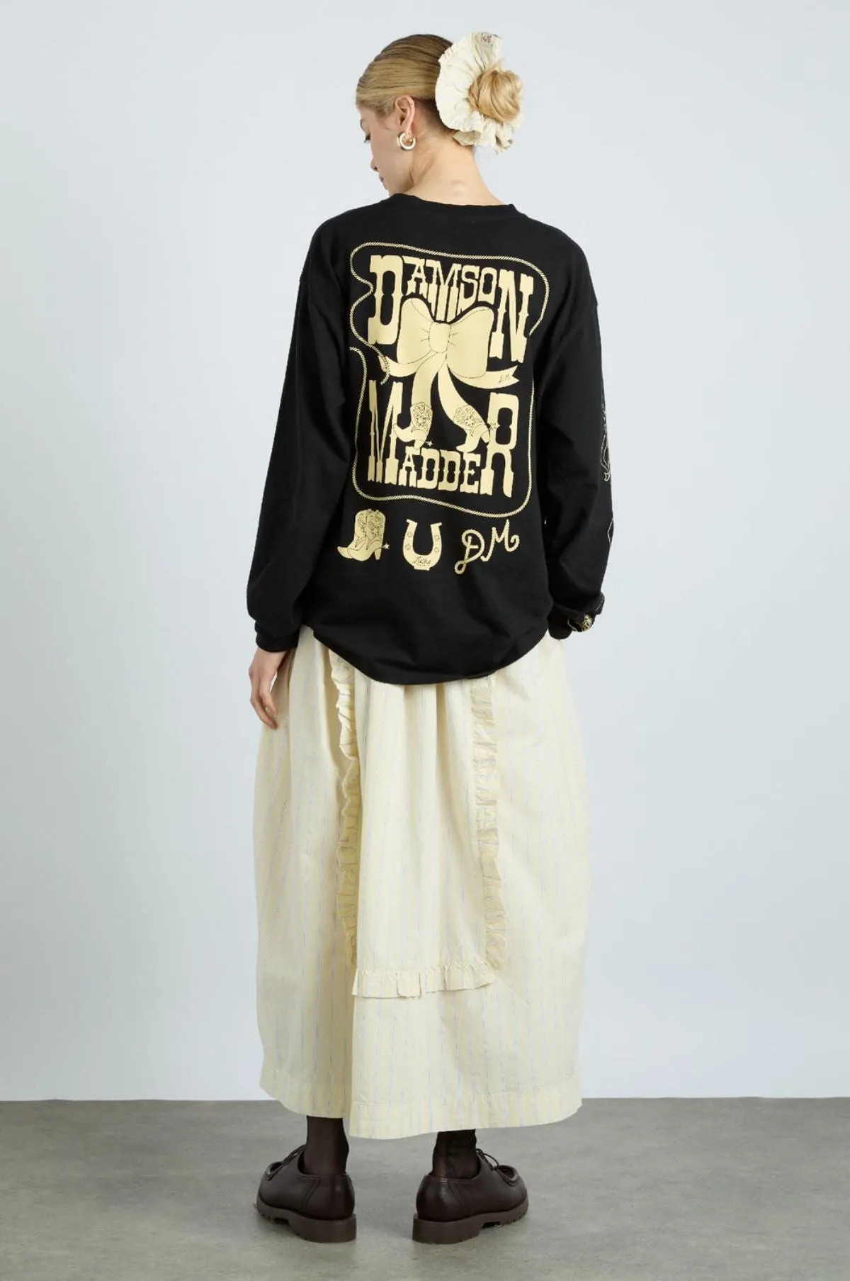 Cow Bow Long Sleeve Tee Charcoal