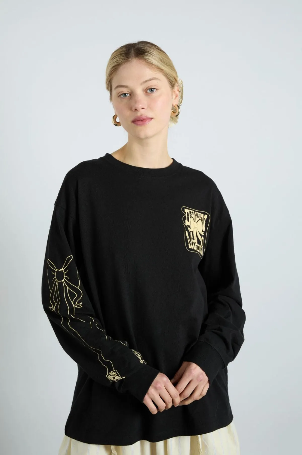Cow Bow Long Sleeve Tee Charcoal