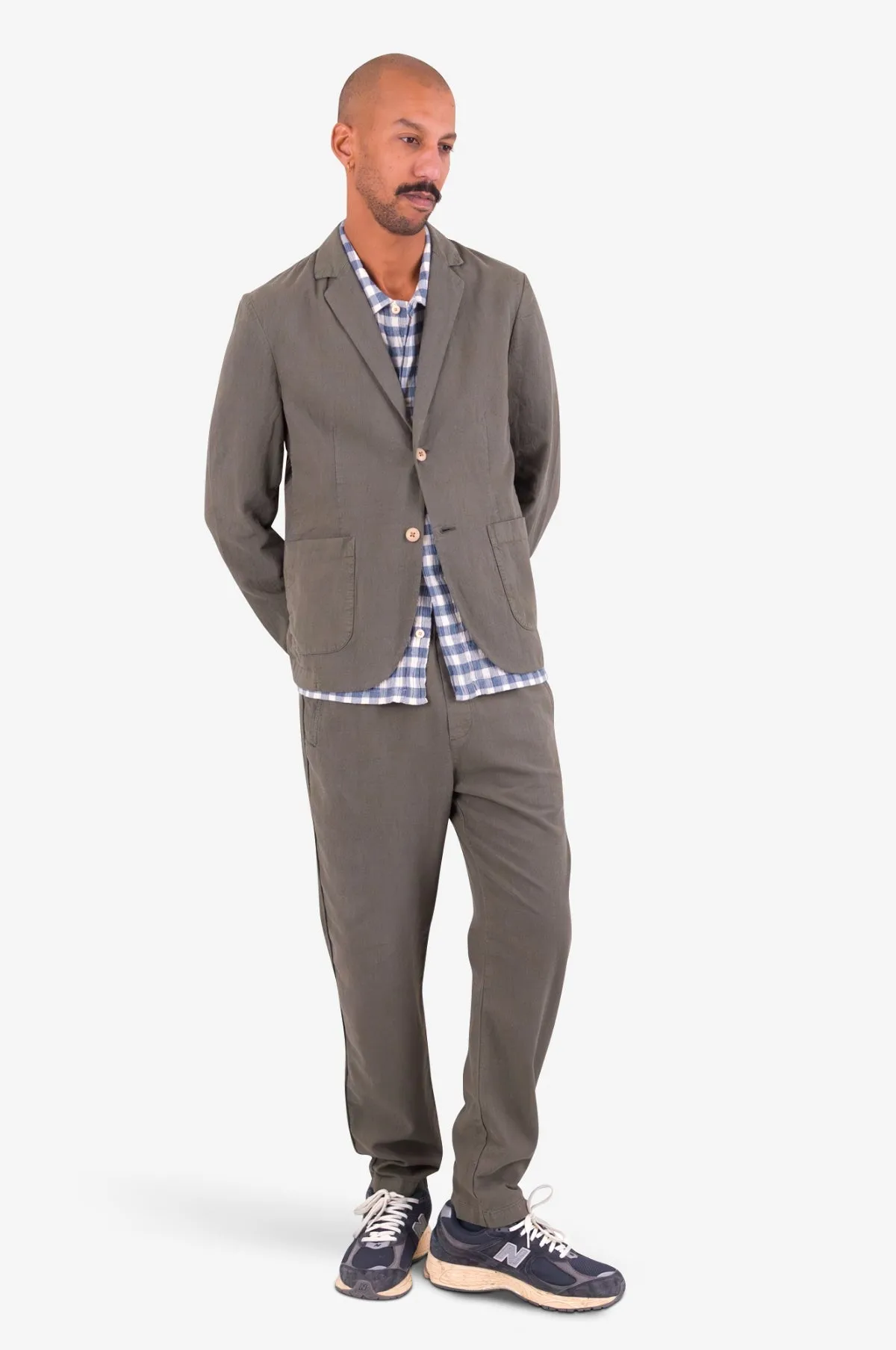 Fixed Waistband Cotton Linen Trouser Dark Sage