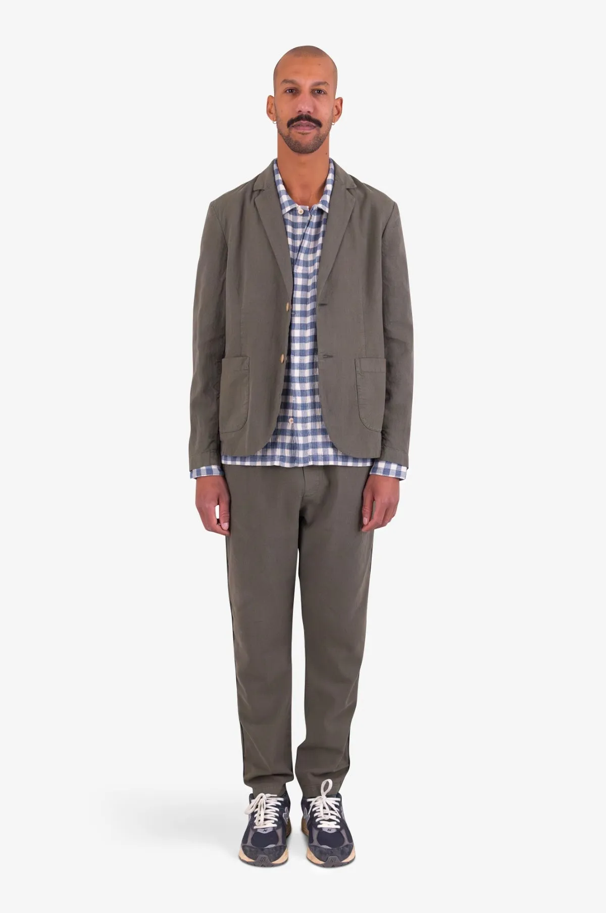 Fixed Waistband Cotton Linen Trouser Dark Sage