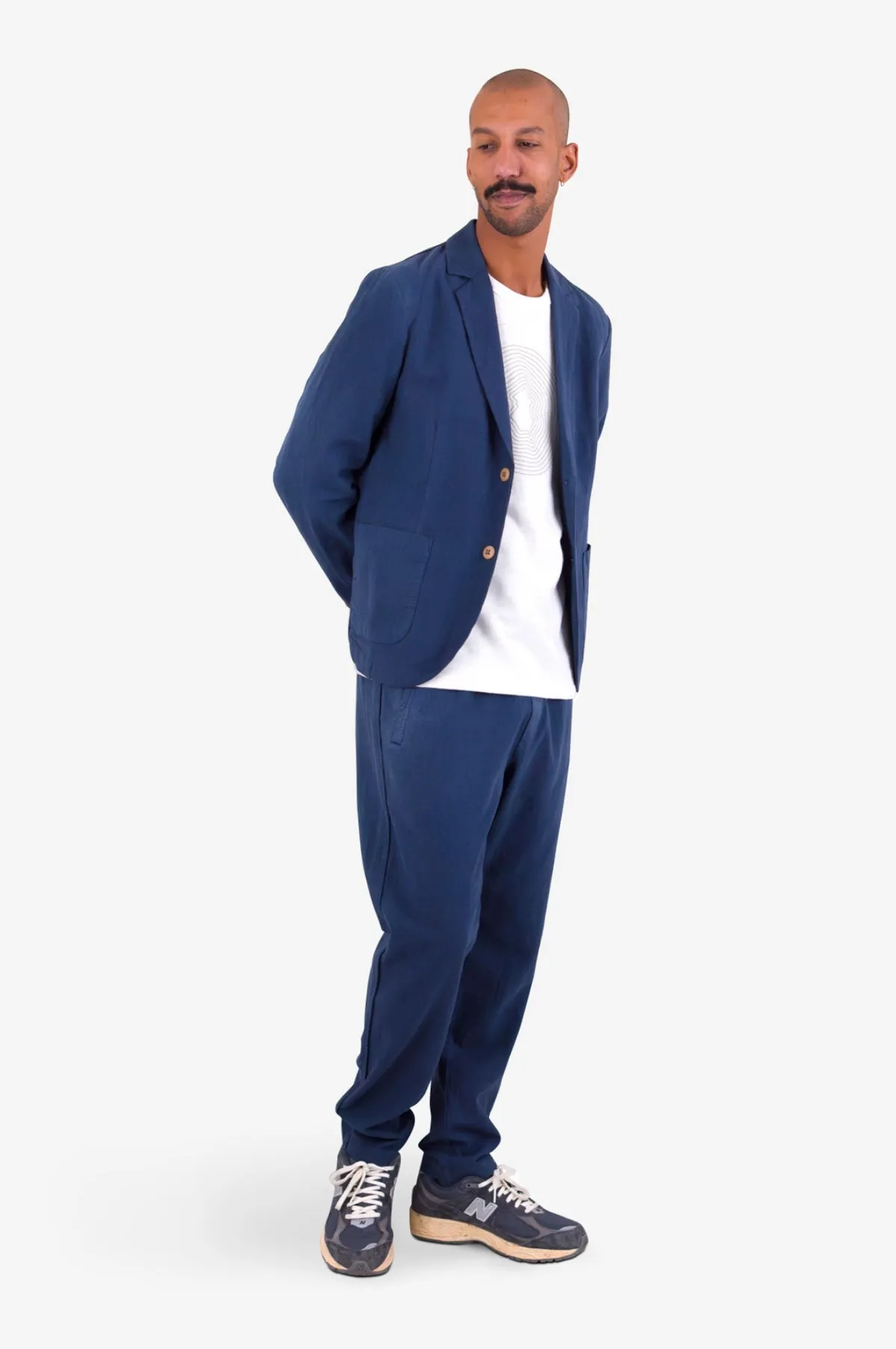 Fixed Waistband Cotton Linen Trouser Soft Navy