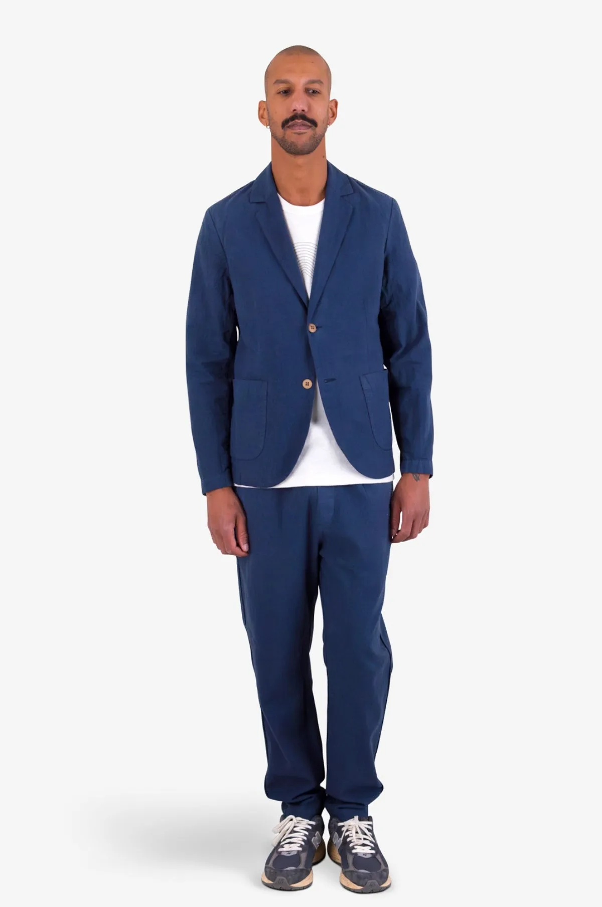 Fixed Waistband Cotton Linen Trouser Soft Navy