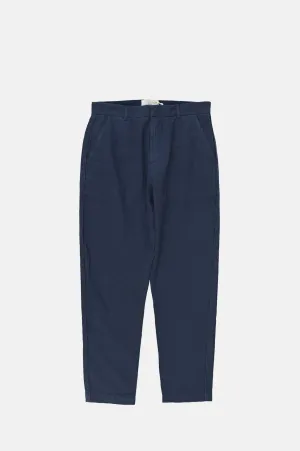 Fixed Waistband Cotton Linen Trouser Soft Navy