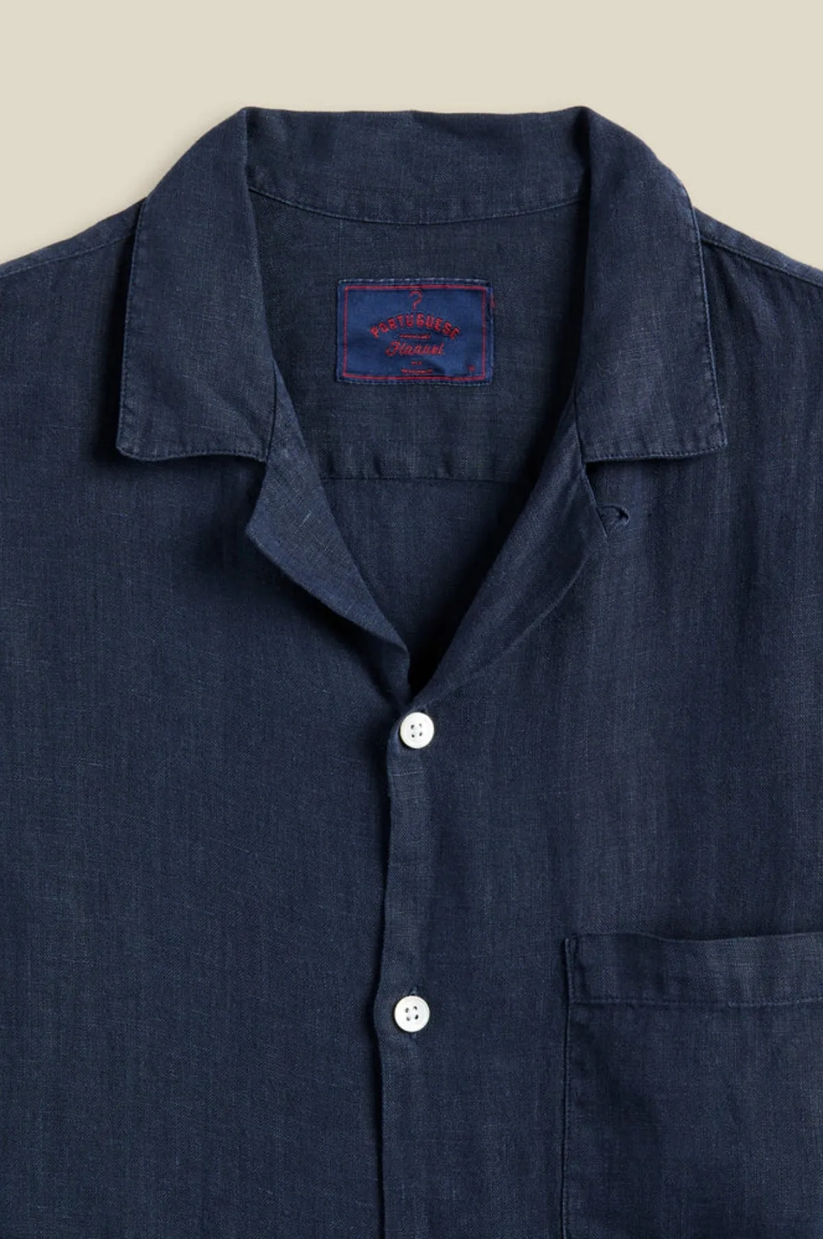 Linen Camp Collar Shirt Navy