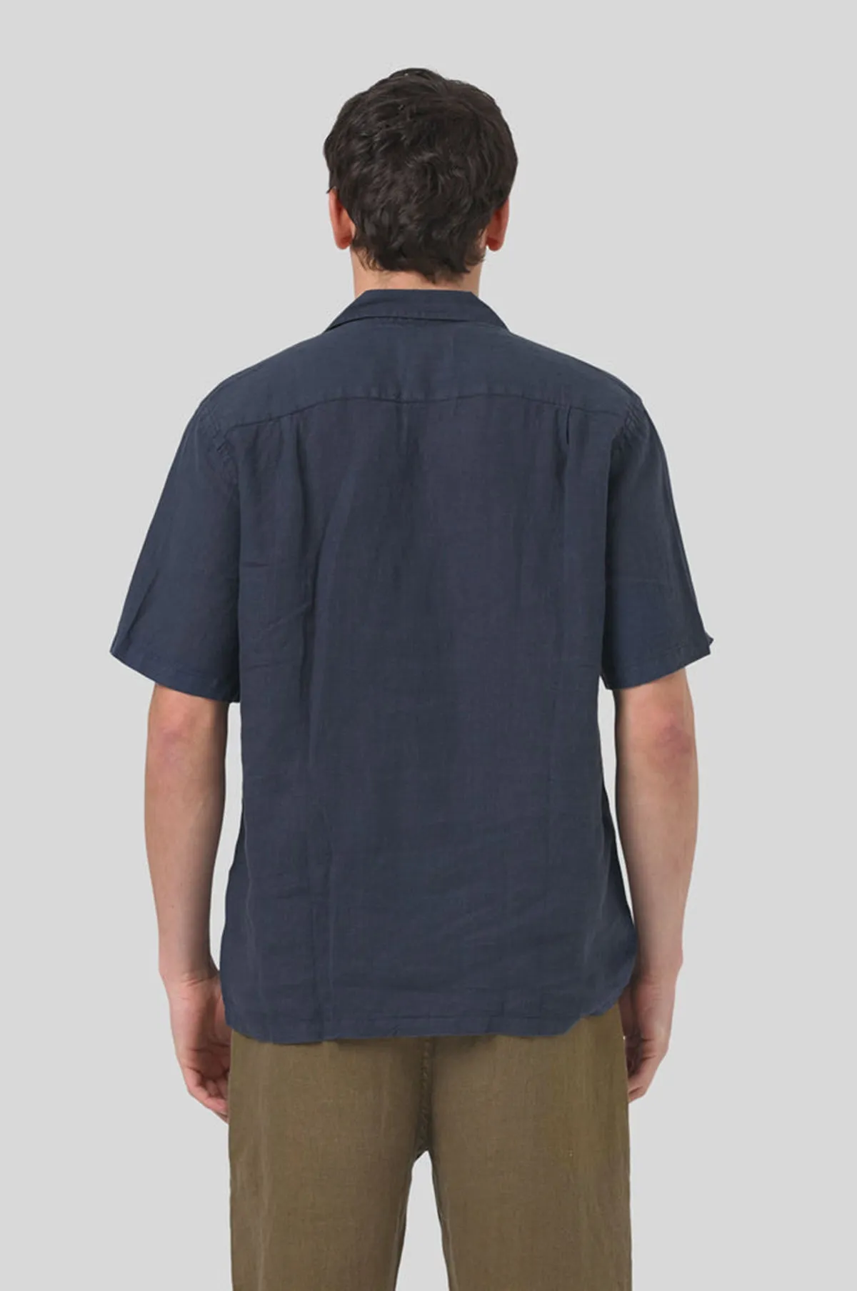 Linen Camp Collar Shirt Navy