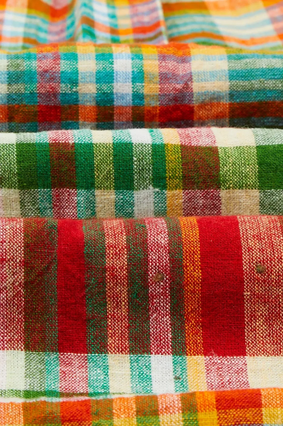 Madras Linen-Cotton Work Shirt Red, Org & Green