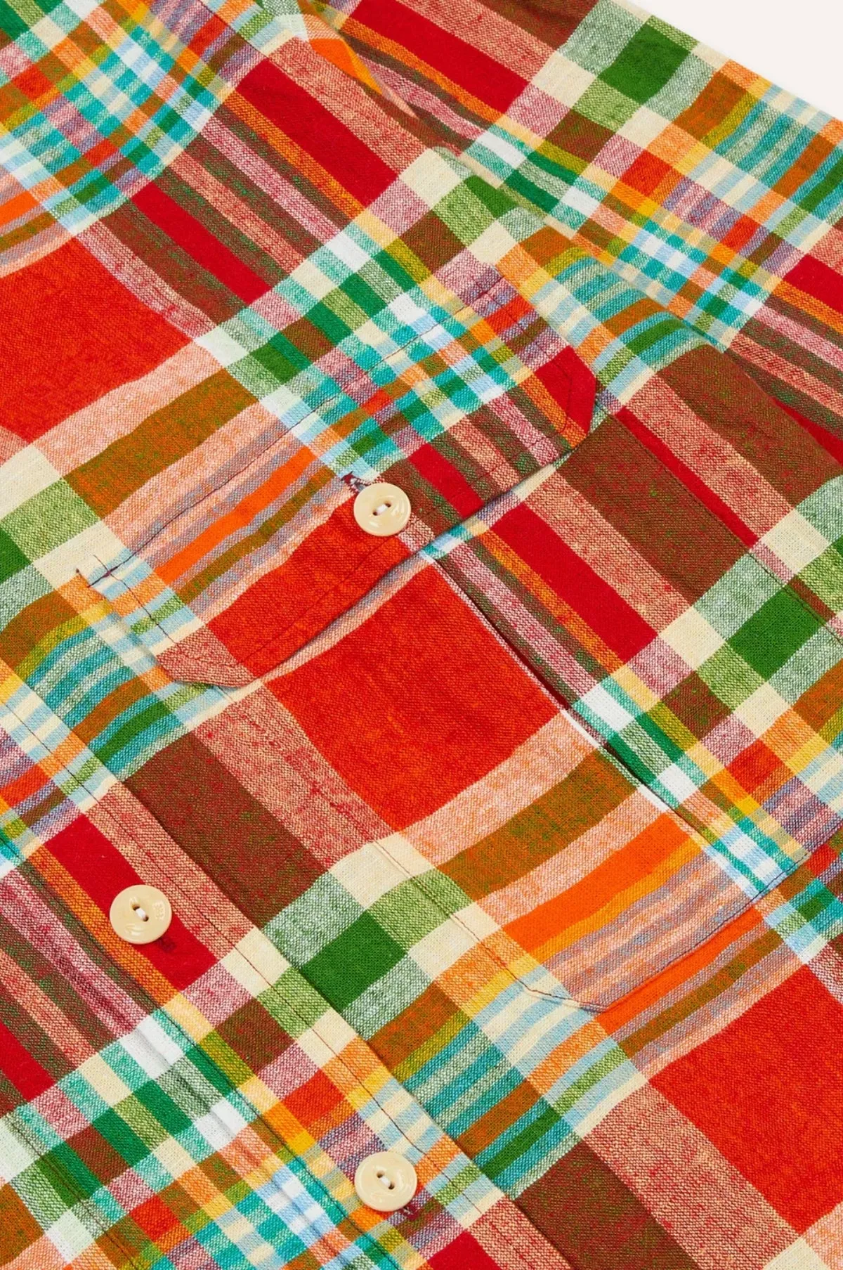 Madras Linen-Cotton Work Shirt Red, Org & Green