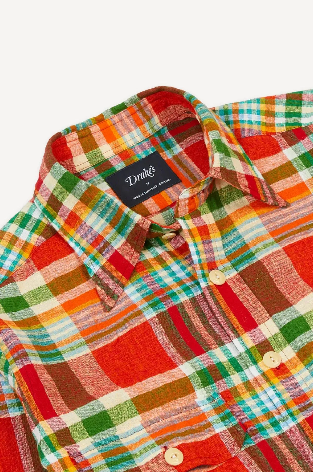 Madras Linen-Cotton Work Shirt Red, Org & Green