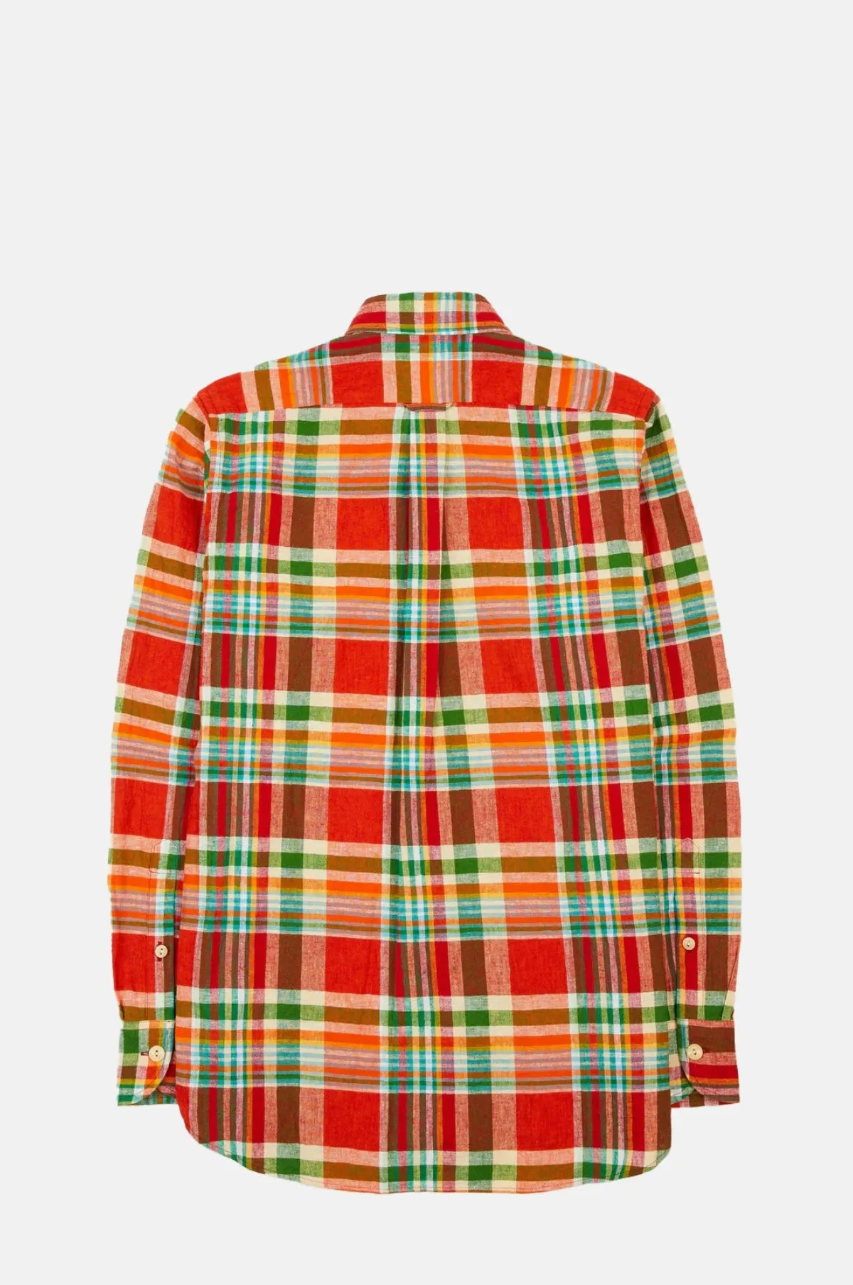 Madras Linen-Cotton Work Shirt Red, Org & Green