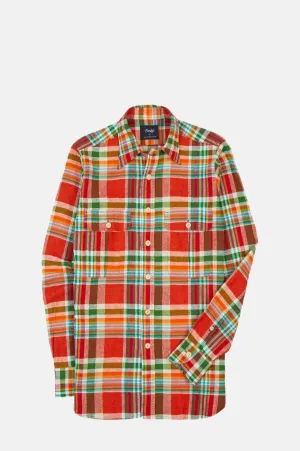 Madras Linen-Cotton Work Shirt Red, Org & Green