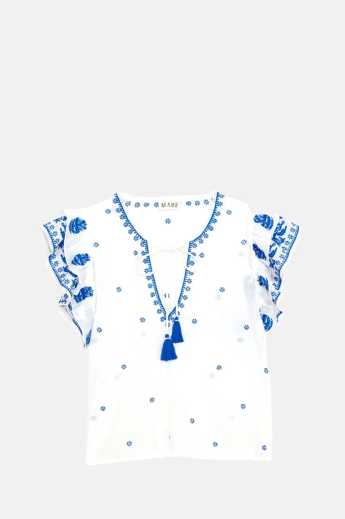 Mina Emb S/S Top Ivory/Blue