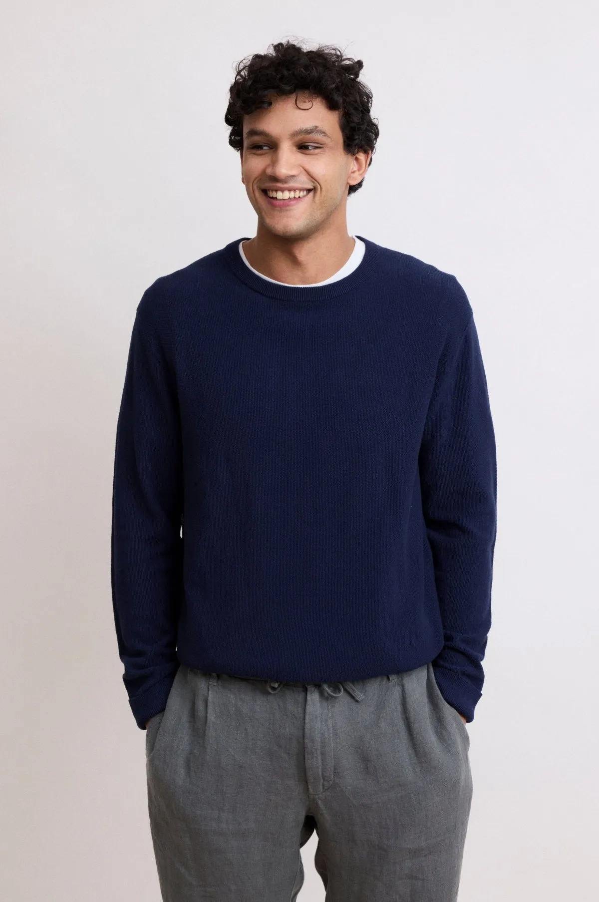 Pique Crew Pullover Navy