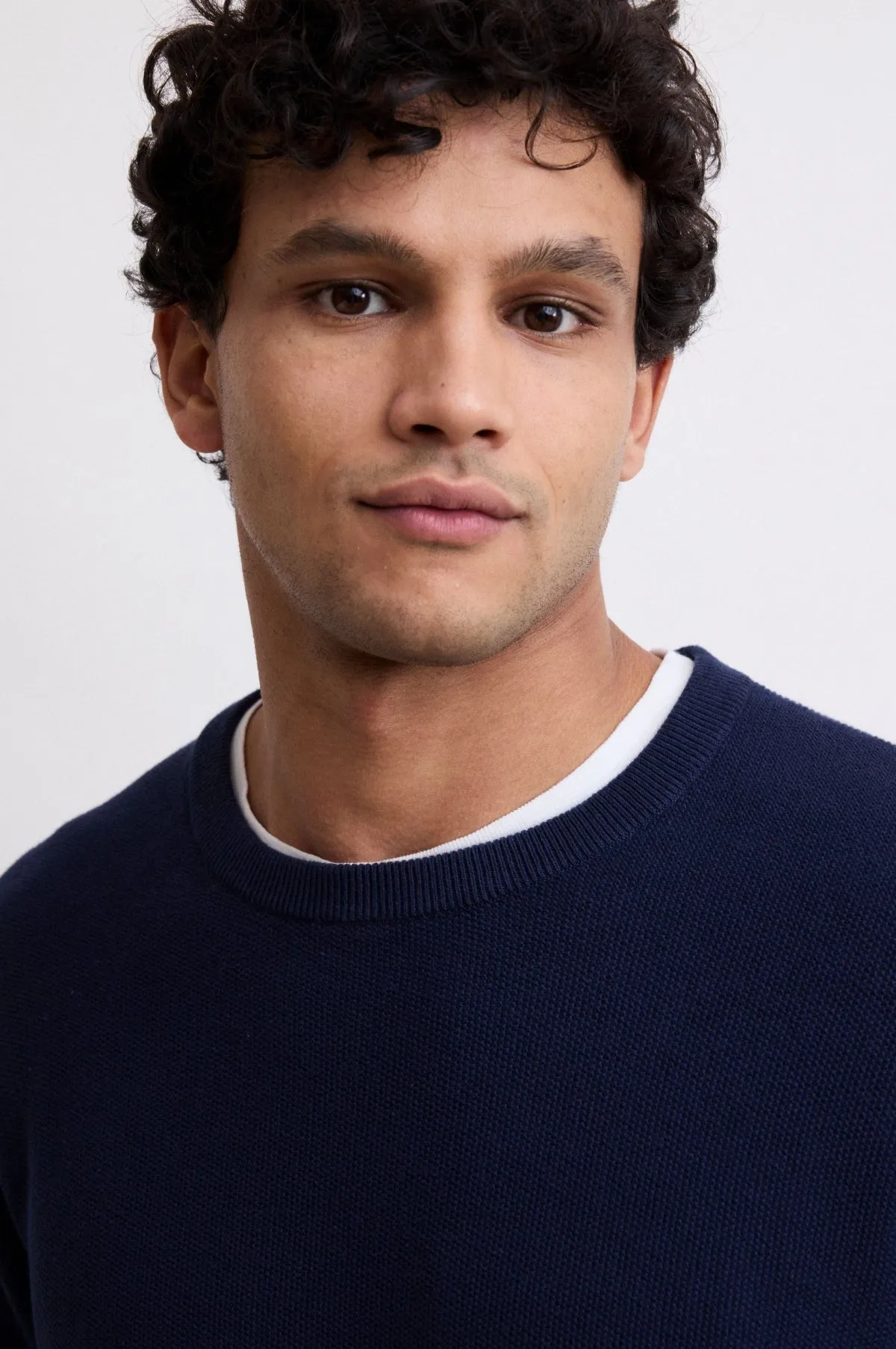 Pique Crew Pullover Navy