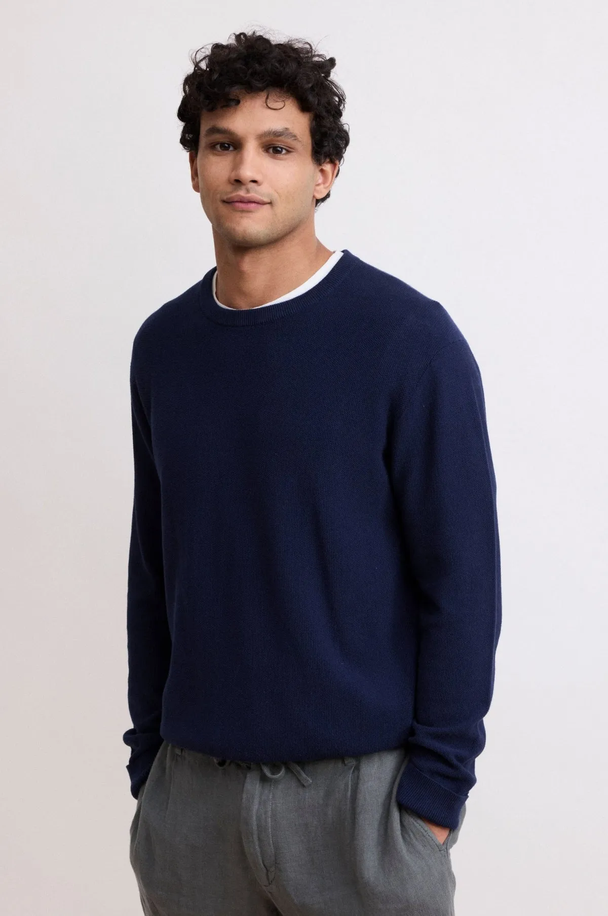 Pique Crew Pullover Navy