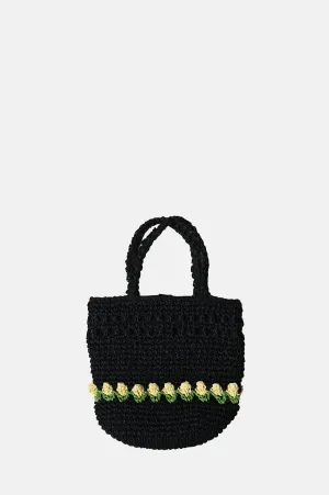 Raffia Tulip Grab Bag Black