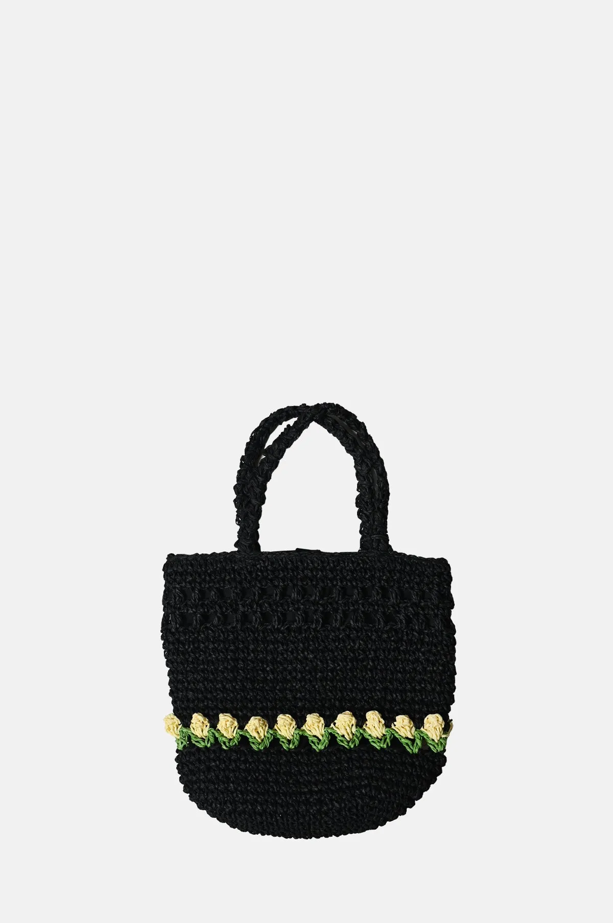 Raffia Tulip Grab Bag Black