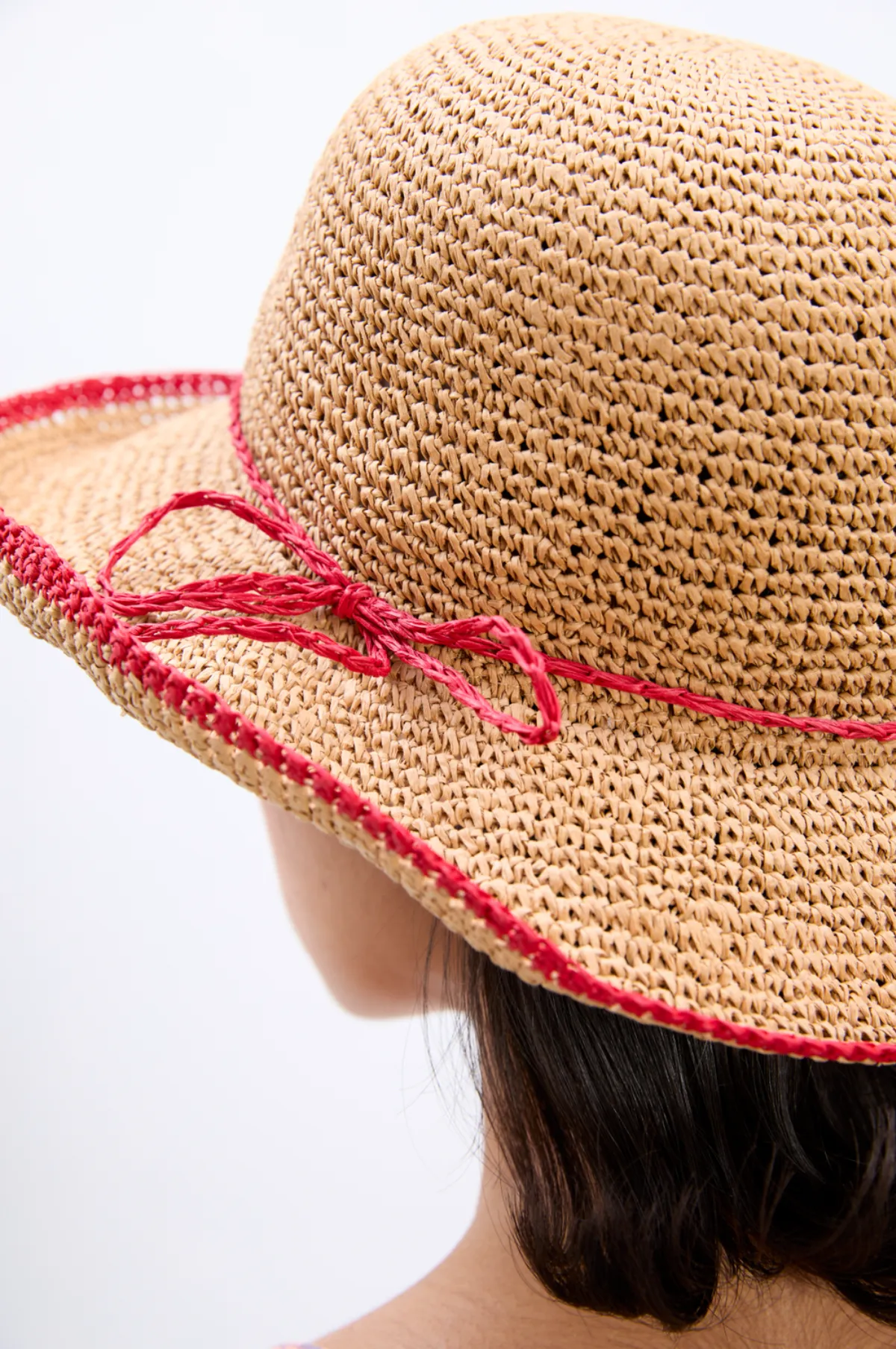 Roll Back Raffia Hat Red Bow Detail