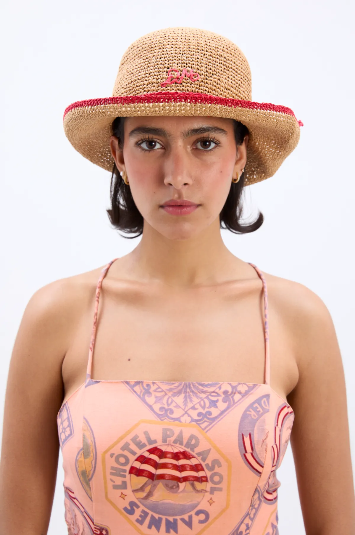 Roll Back Raffia Hat Red Bow Detail