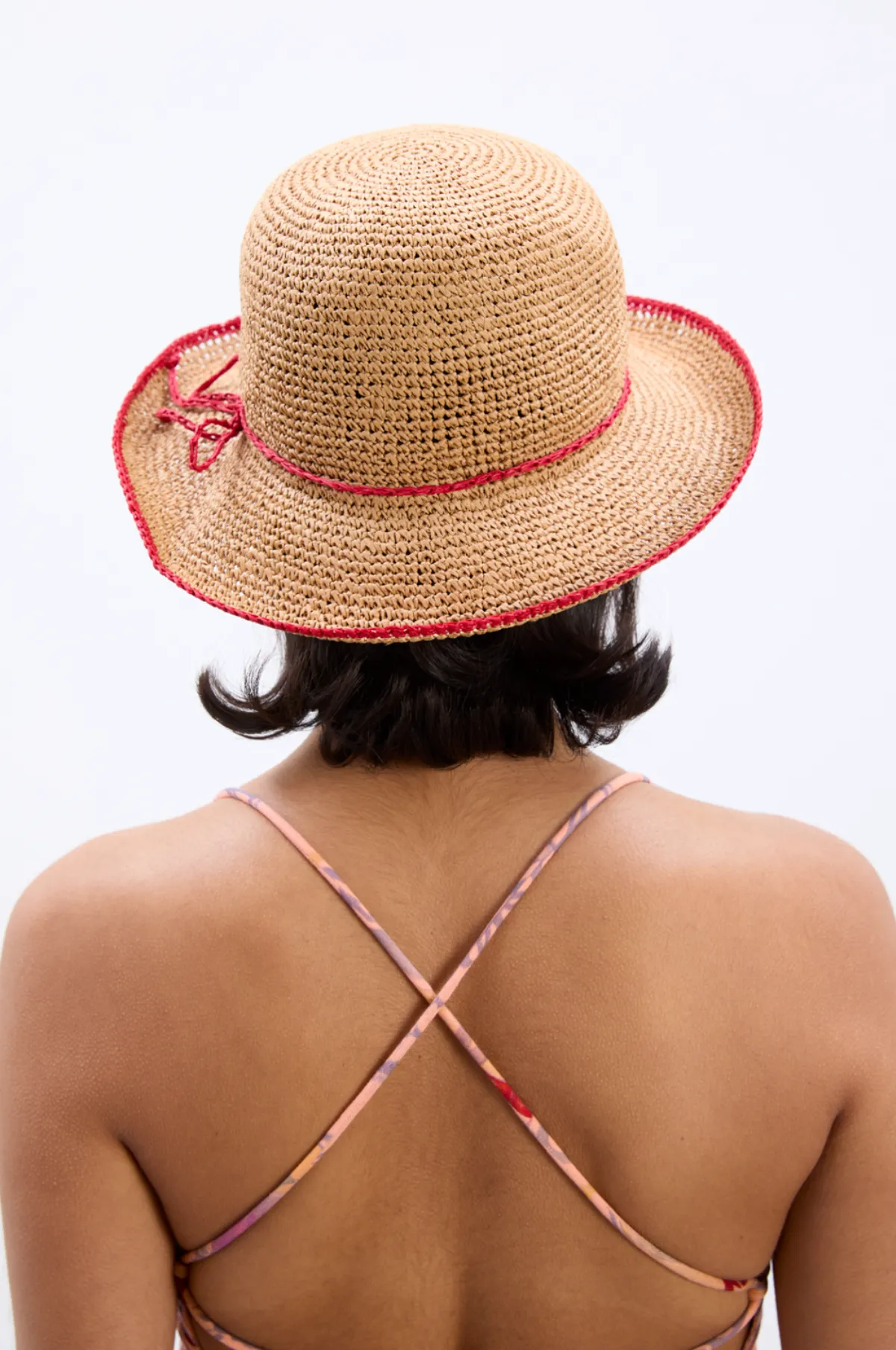 Roll Back Raffia Hat Red Bow Detail