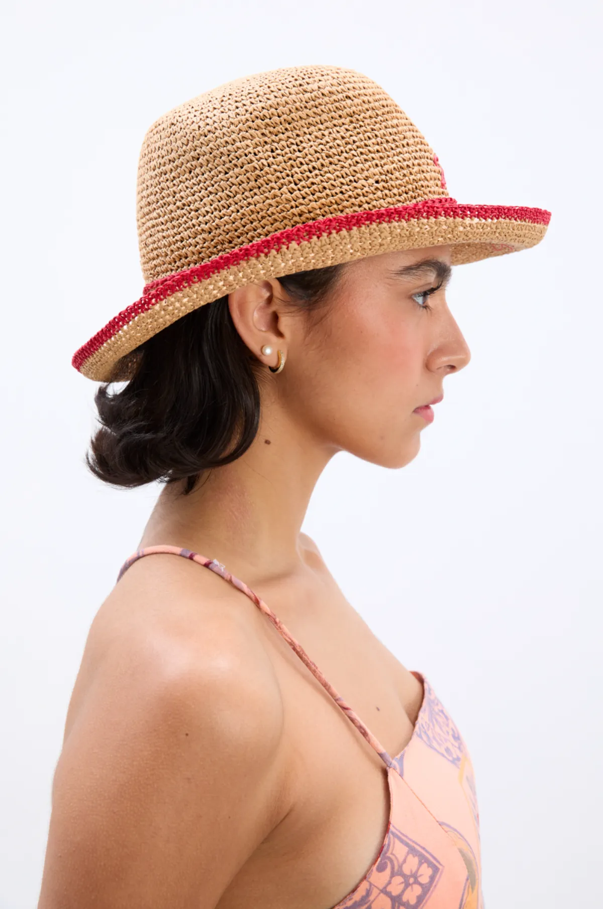 Roll Back Raffia Hat Red Bow Detail