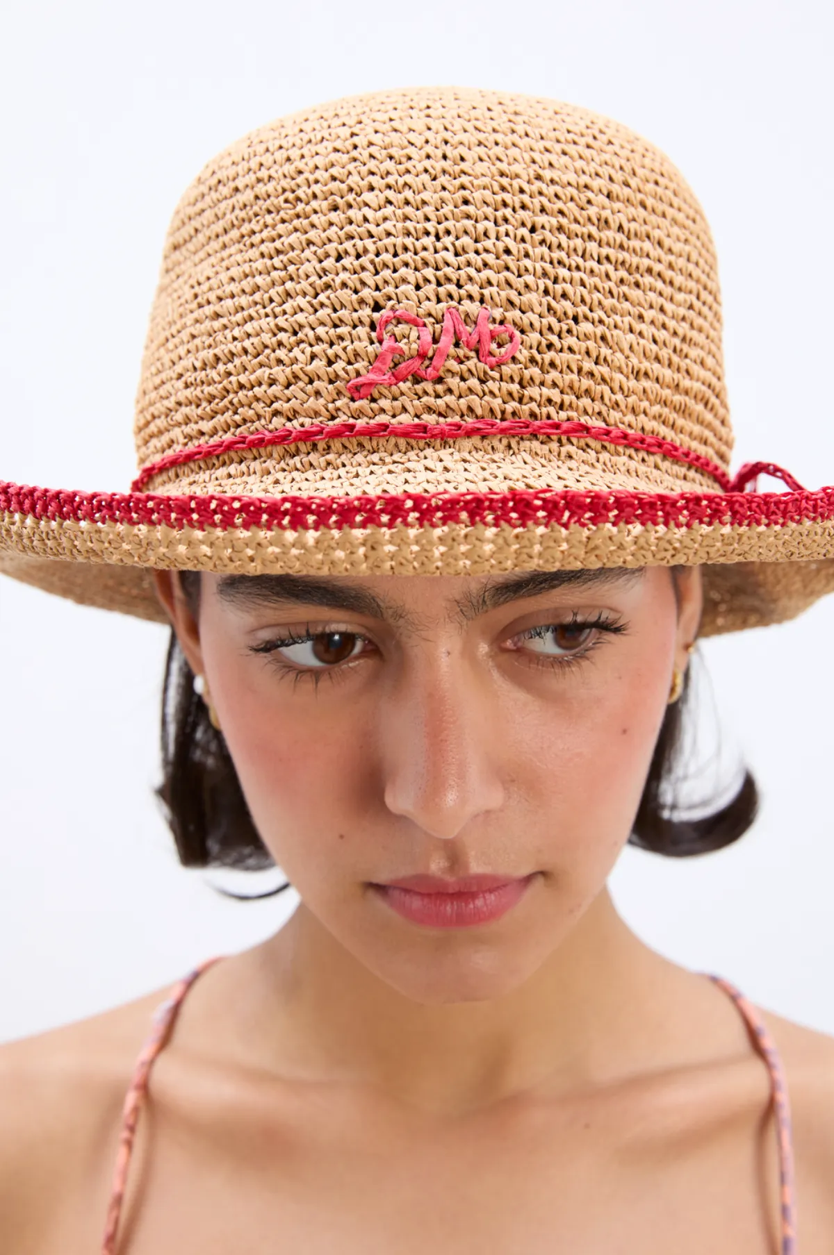Roll Back Raffia Hat Red Bow Detail