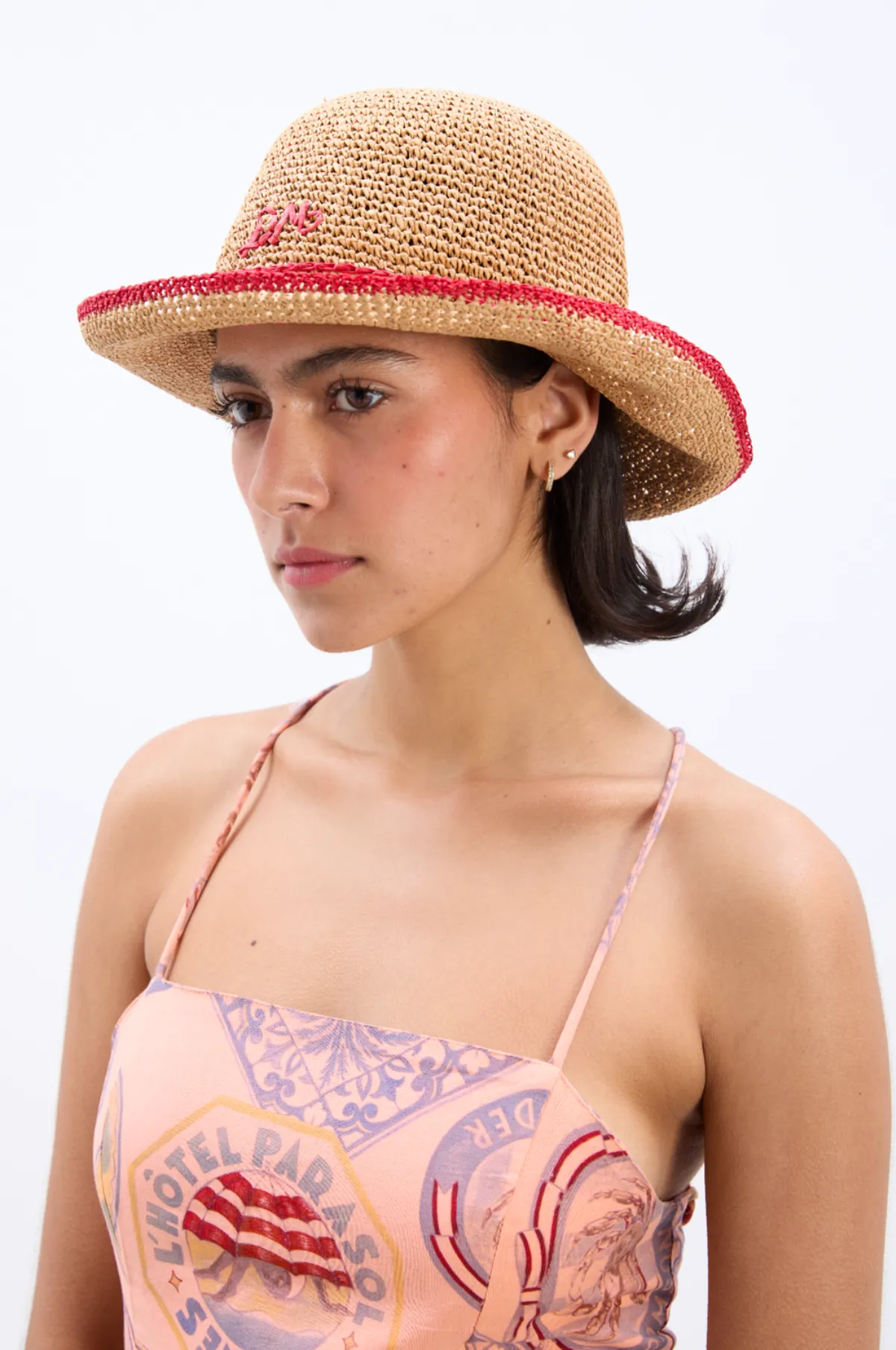 Roll Back Raffia Hat Red Bow Detail