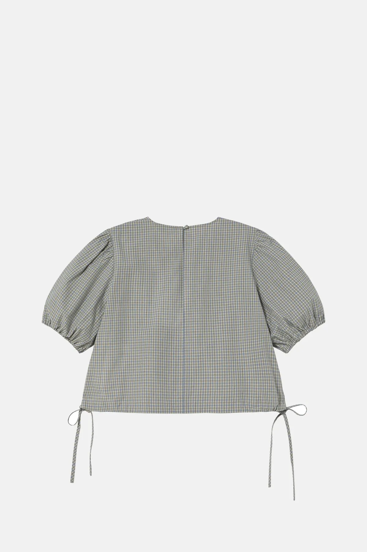 Small Check Puff Sleeves Blouse Dark Vanilla/Azure