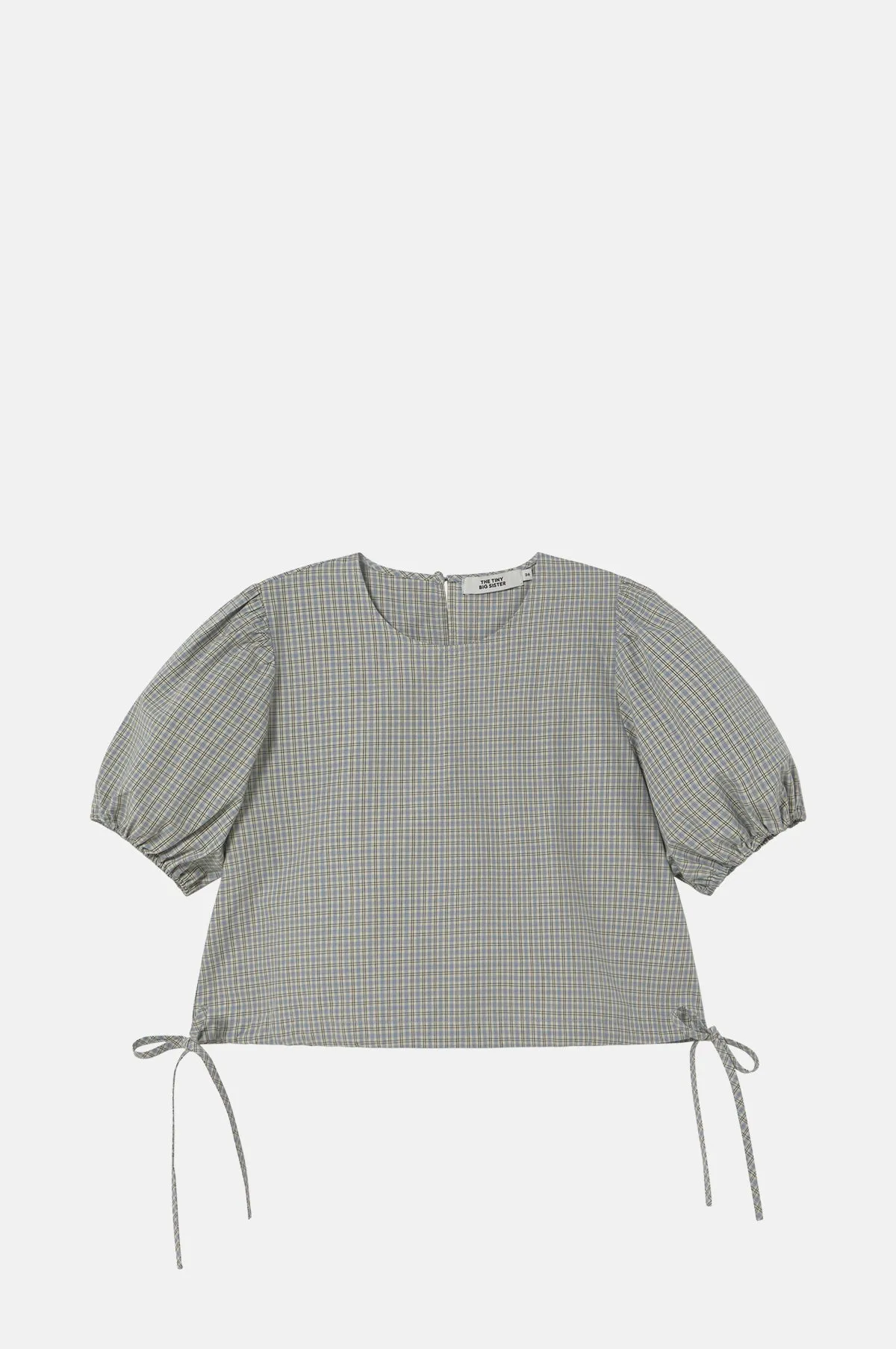 Small Check Puff Sleeves Blouse Dark Vanilla/Azure