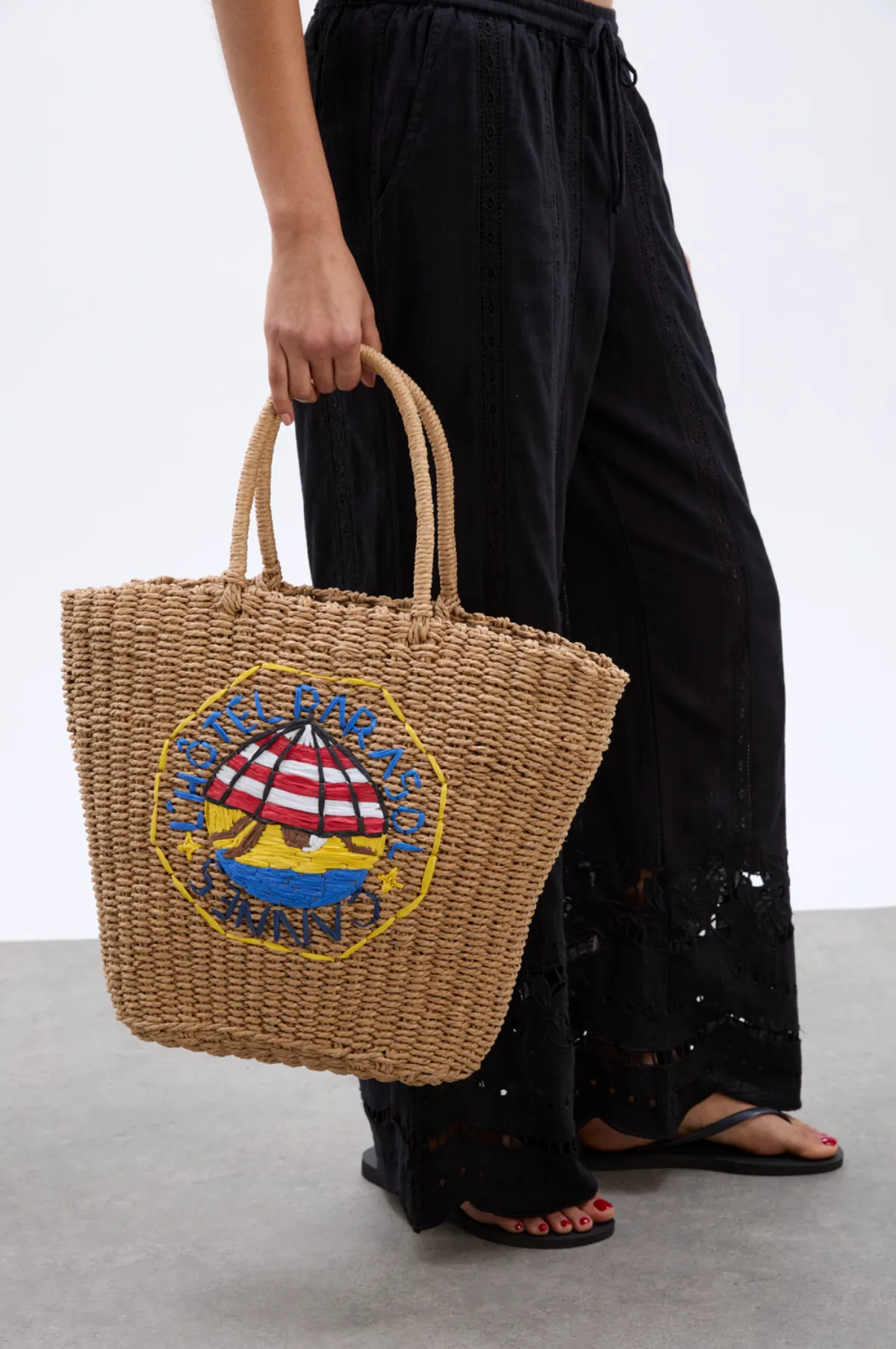 Straw Market Bag L'Hotel Embroidery