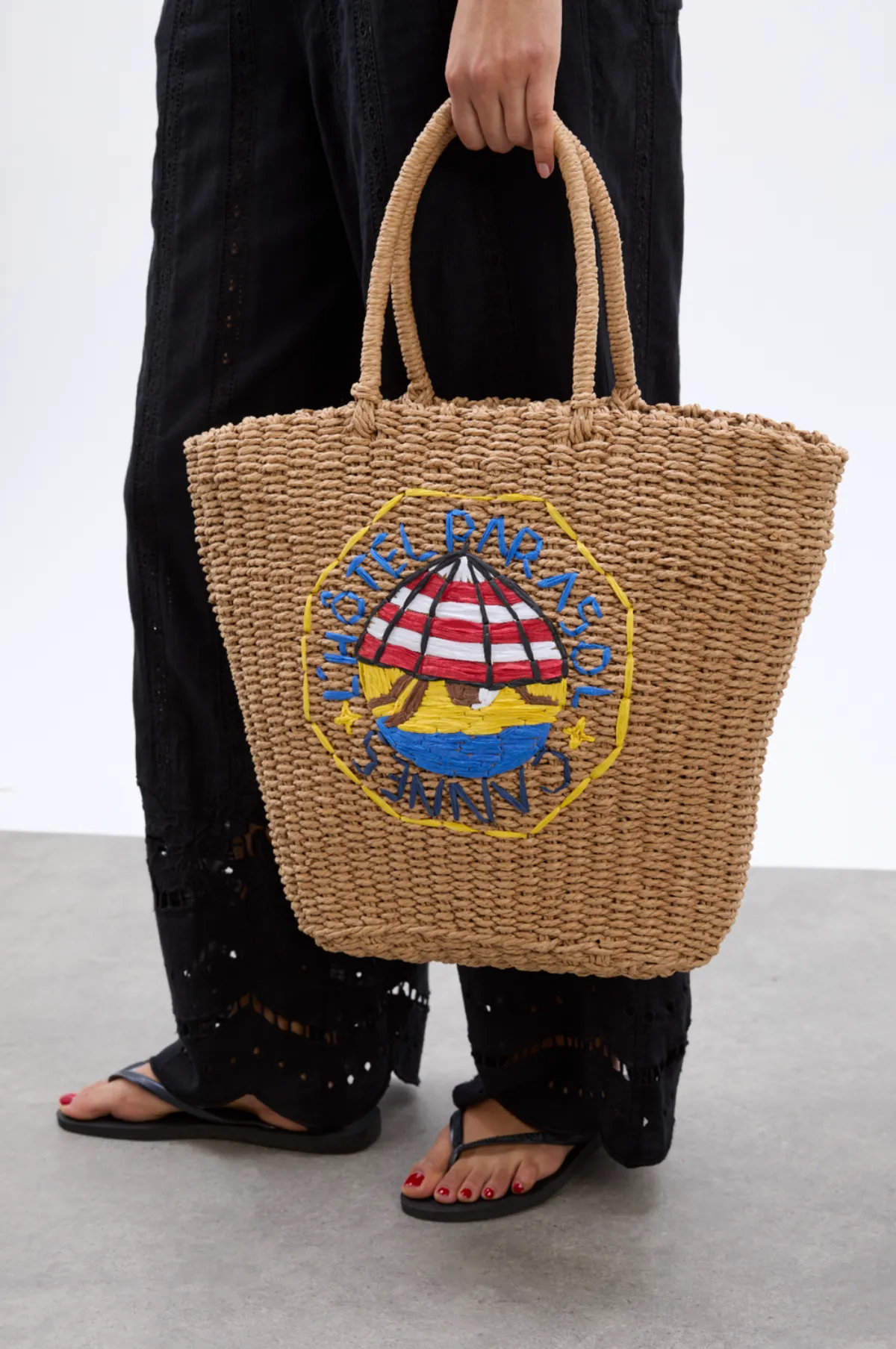 Straw Market Bag L'Hotel Embroidery