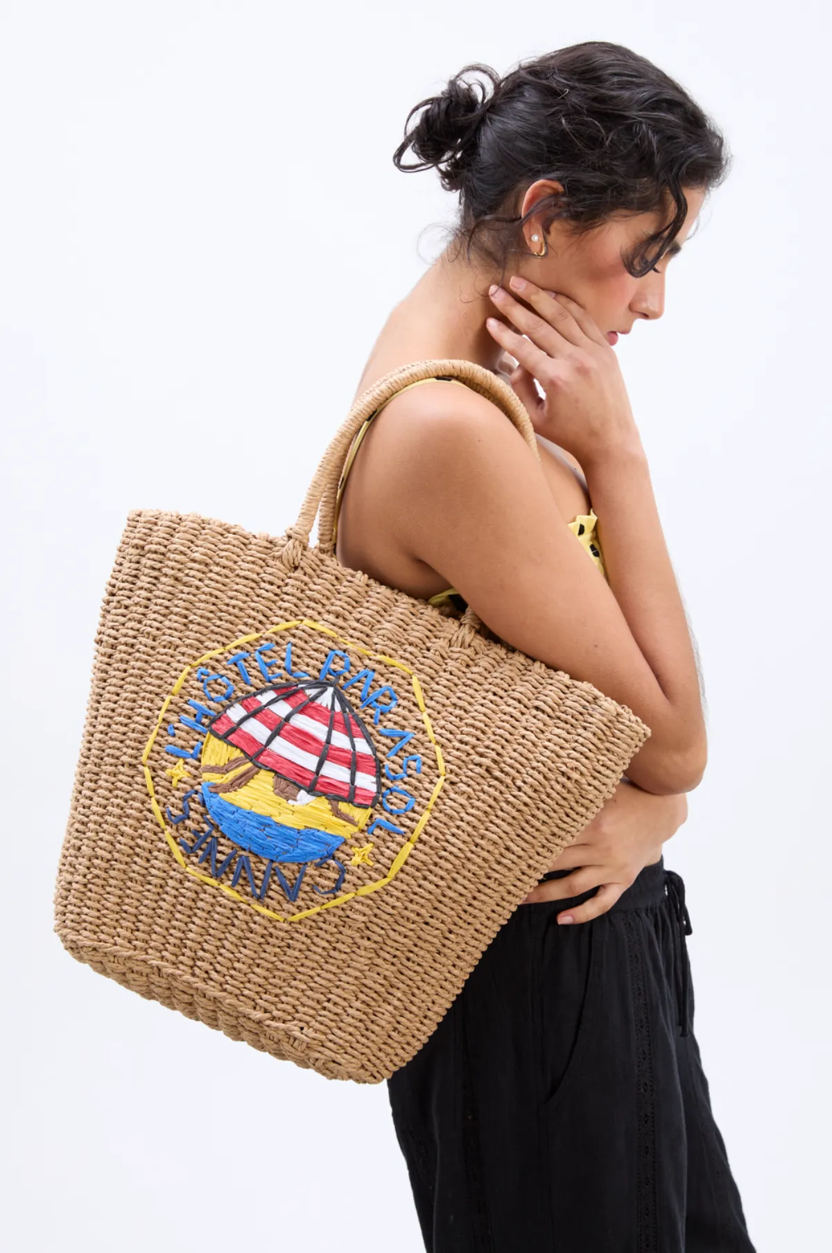 Straw Market Bag L'Hotel Embroidery
