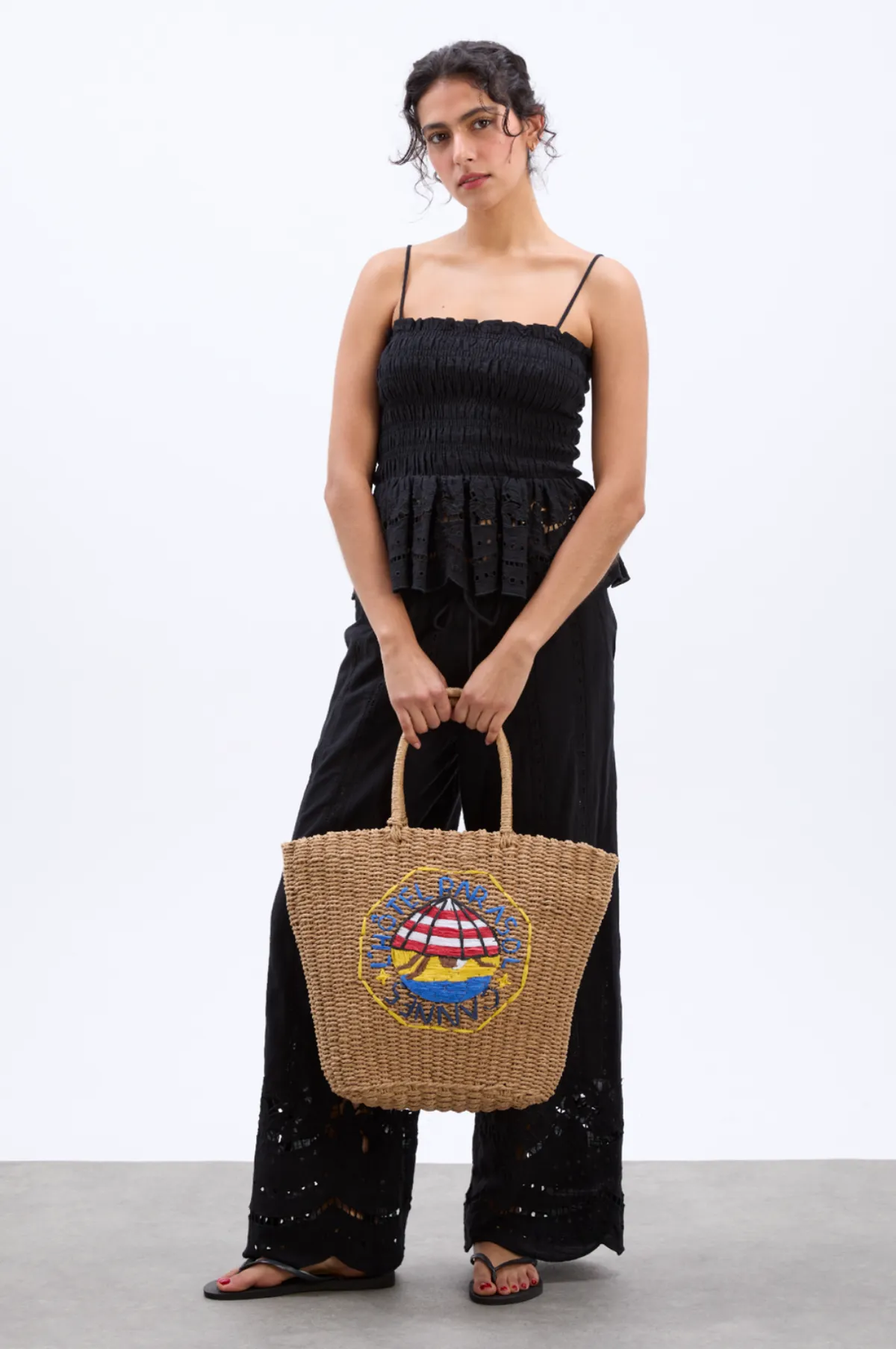 Straw Market Bag L'Hotel Embroidery