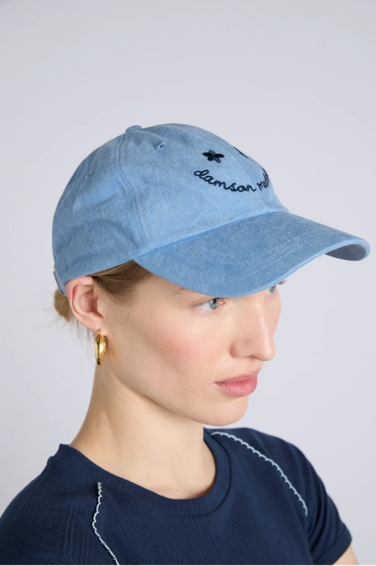 Washed Smiley Cap Blue with Navy Embroidery