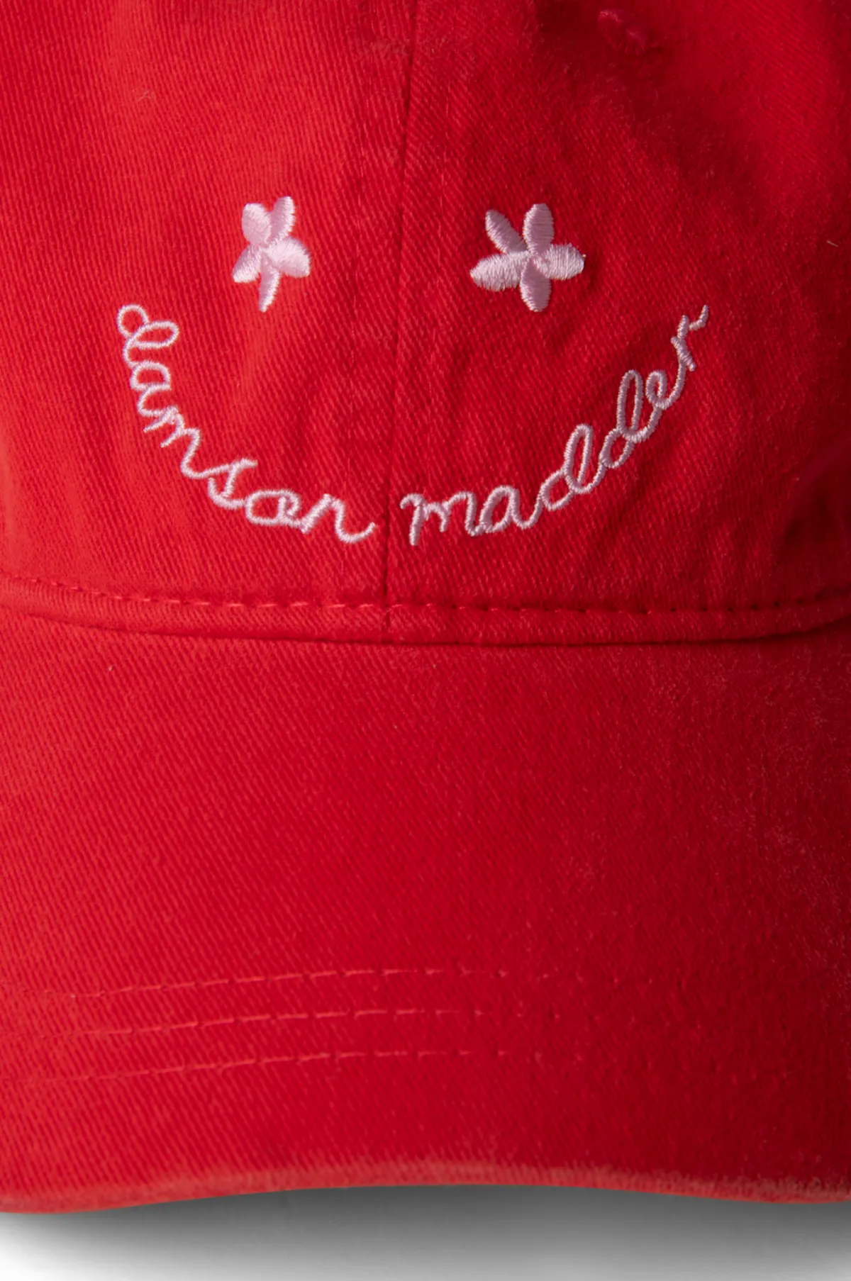 Washed Smiley Cap Red with Pink Embroidery