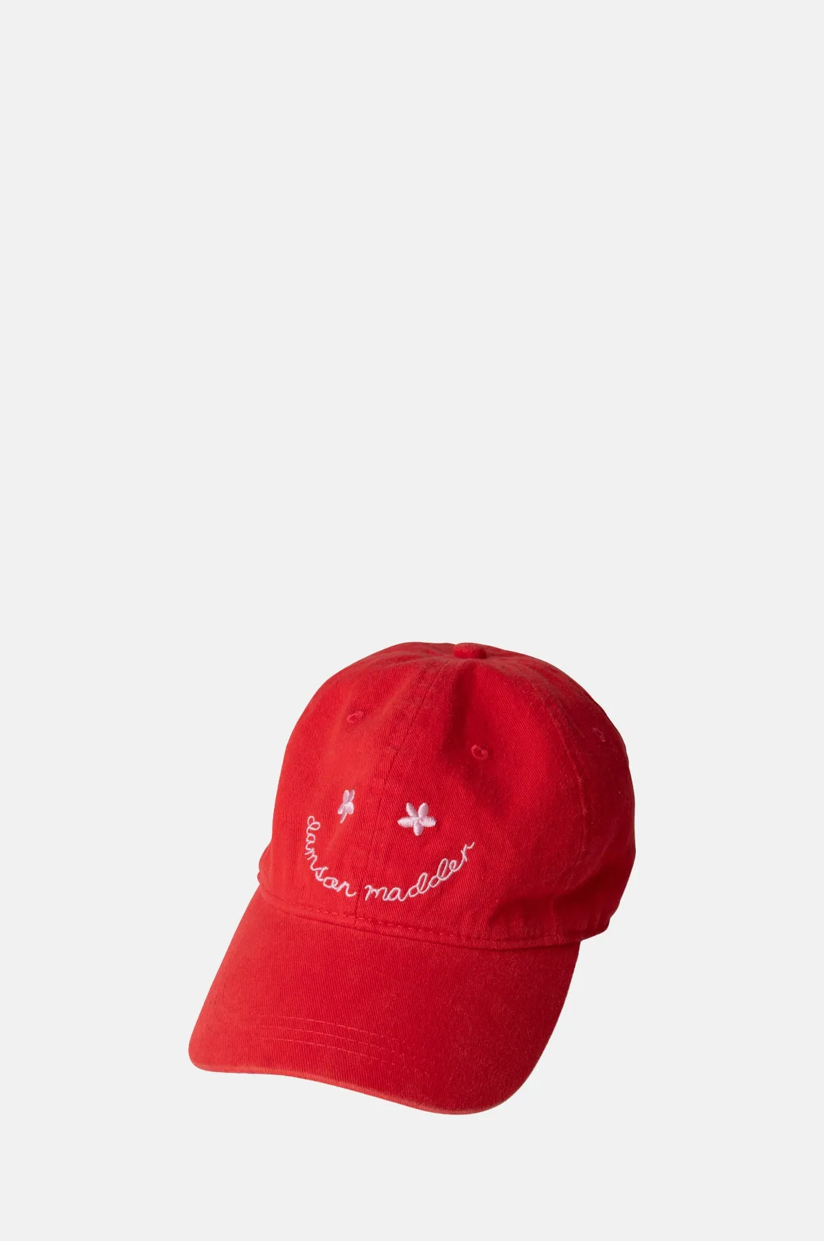 Washed Smiley Cap Red with Pink Embroidery