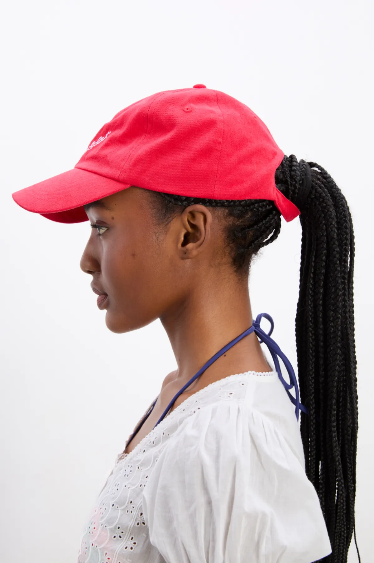 Washed Smiley Cap Red with Pink Embroidery